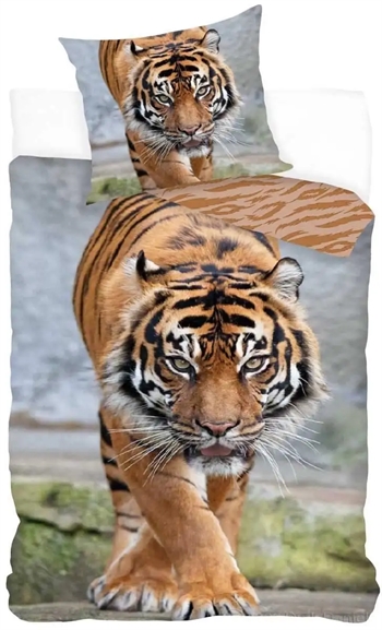 Billede af Sengetøj 140x200 cm - sengetøj med tiger - Vendbar dynebetræk - 100% bomulds sengesæt hos Shopdyner.dk